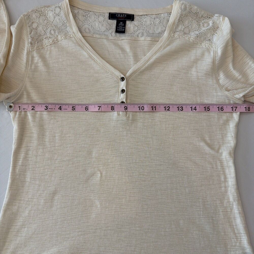 Chaps Womens M Henley Shirt Ivory Lace Trim Western Boho Soft Girl Cottage Rodeo - Picture 11 of 16